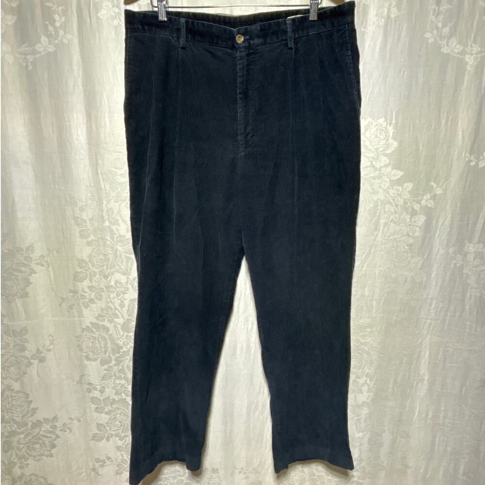 Geoffrey Beene Corduroy Pants 38x30 Navy Blue Cotton Pleated VTG